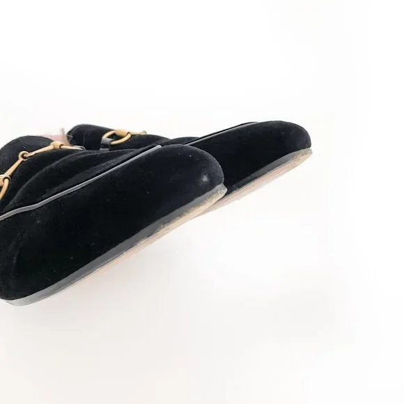 Gucci Princetown Fur Slipper EU 40 US 10 Black Velvet Horsebit Mule Loafer Flat - Picture 6 of 11